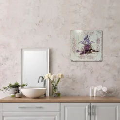 CHEMIN DE CAMPAGNE - Plaque murale décorative vintage fer multicolore fleurettes 30x30cm