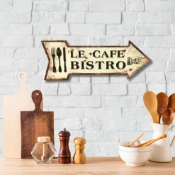 CHEMIN DE CAMPAGNE - Plaque murale décorative vintage métal blanc café bistro 50x19cm