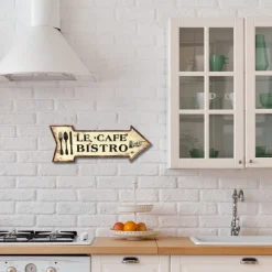 CHEMIN DE CAMPAGNE - Plaque murale décorative vintage métal blanc café bistro 50x19cm