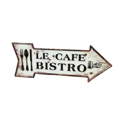 CHEMIN DE CAMPAGNE - Plaque murale décorative vintage métal blanc café bistro 50x19cm
