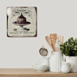 CHEMIN DE CAMPAGNE - Plaque murale décorative en métal vintage marron chocolat 30x30cm