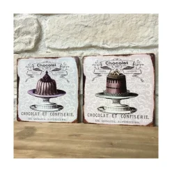 CHEMIN DE CAMPAGNE - Plaque murale décorative en métal vintage marron chocolat 30x30cm