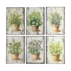 CHEMIN DE CAMPAGNE - Set de 6 tableaux en bois multicolores "aromates" 20 x 31 cm