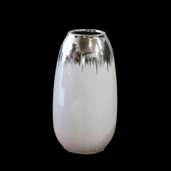 CHEMIN DE CAMPAGNE - Vase céramique blanc argenté 13.5 x 26 cm