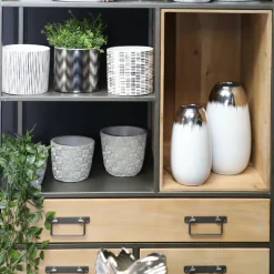 CHEMIN DE CAMPAGNE - Vase céramique blanc argenté 13.5 x 26 cm