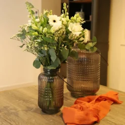 CHEMIN DE CAMPAGNE - Vase "cubes" avec anse métallique - gris foncé ø.23 x ht.38 cm