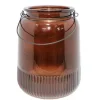 CHEMIN DE CAMPAGNE - Vase "strié" avec anse métallique - ambre ø.19 x ht.20 cm