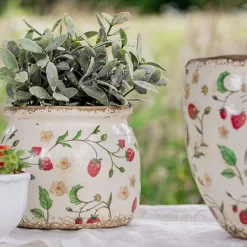 CLAYRE & EEF - Pot de fleurs strawberry beige rouge céramique 16x16x13cm