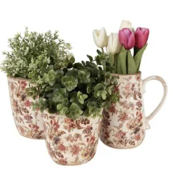 CLAYRE & EEF - Pot de fleurs rose céramique beige 11x11x11cm