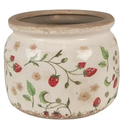 CLAYRE & EEF - Pot de fleurs strawberries beige rouge céramique 20x20x15cm