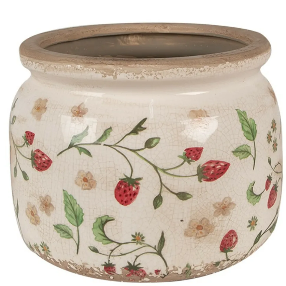CLAYRE & EEF - Pot de fleurs strawberries beige rouge céramique 20x20x15cm