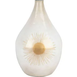 COTE TABLE - Vase fer soleil blanc nacre 25x43cm