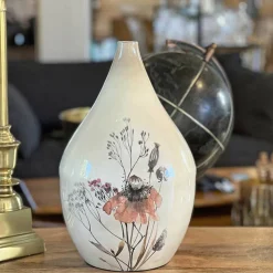 COTE TABLE - Vase floral blanc nacré fer 25x42cm