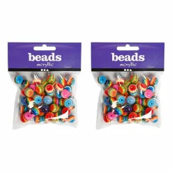 CREOTIME - 100 perles en résine rayées ø 12 mm - multicolore