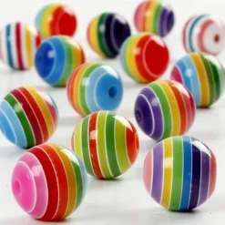 CREOTIME - 50 perles en résine rayées ø 12 mm - multicolore