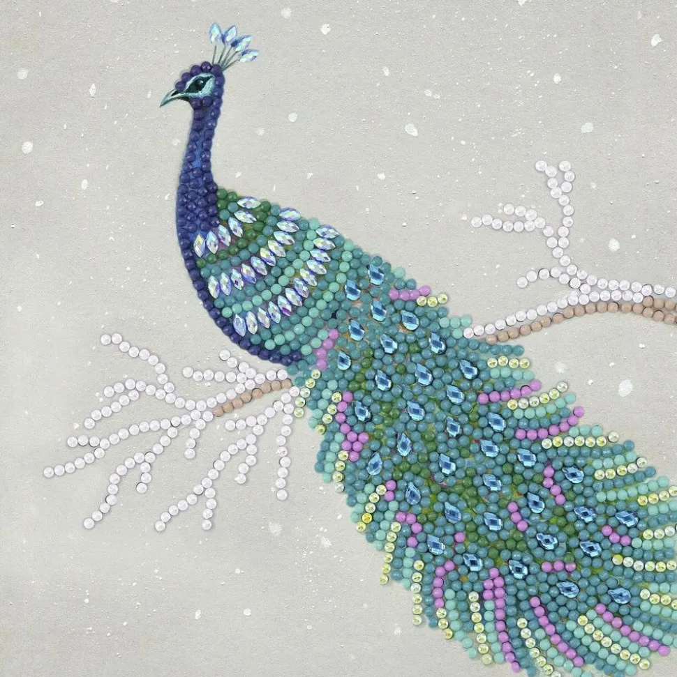 CRYSTAL ART - Carte crystal art à diamanter - paon - 18 x 18 cm