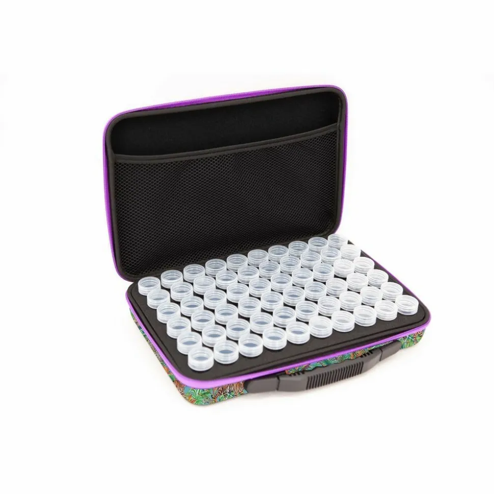 CRYSTAL ART - Trousse de rangement crystal art pour strass et diamants - 60 pots - jungle