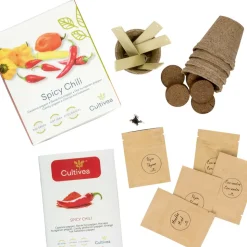 CULTIVEA - Kit Prêt à Pousser Piment - Piment de Cayenne, Piment fort barak, Piment Hungarian, Piment Bonbon, Habanero Orange - DIY