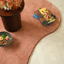 DÉCOWEB - Tapis contemporain de forme organique - influence - rose corail - 120 x 180 cm