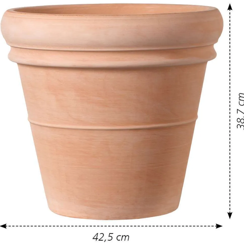 DEROMA - Pot double rebord Antique en terre cuite claire Ø 42,5 x H. 38,7cm