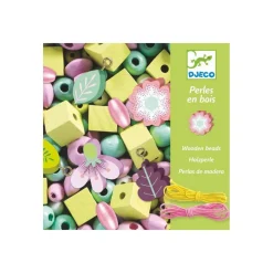 DJECO - Perles en bois foison de perles feuilles et fleurs
