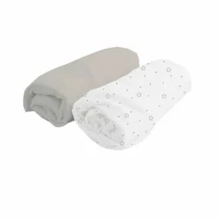 DOMIVA - Doux nid 2 draps housse blanc pois/perle 70 x 140 cm