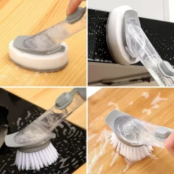 DOWNYPAWS - Brosse de nettoyage de cuisine 2 en 1 à long manche : avec distributeur d'éponge et brosse à vaisselle