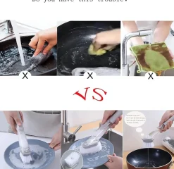 DOWNYPAWS - Brosse de nettoyage de cuisine 2 en 1 à long manche : avec distributeur d'éponge et brosse à vaisselle