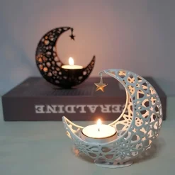 DOWNYPAWS - Candélabre - porte - arôme en forme de lune en métal creusé (11*11*5.4 cm)