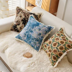 DOWNYPAWS - Coussin jacquard en coton et lin teint en fil - tournesol45×45cm