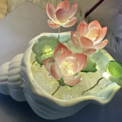 DOWNYPAWS - Décorations de nuit en verre conque en forme de lotus à faire soi - même