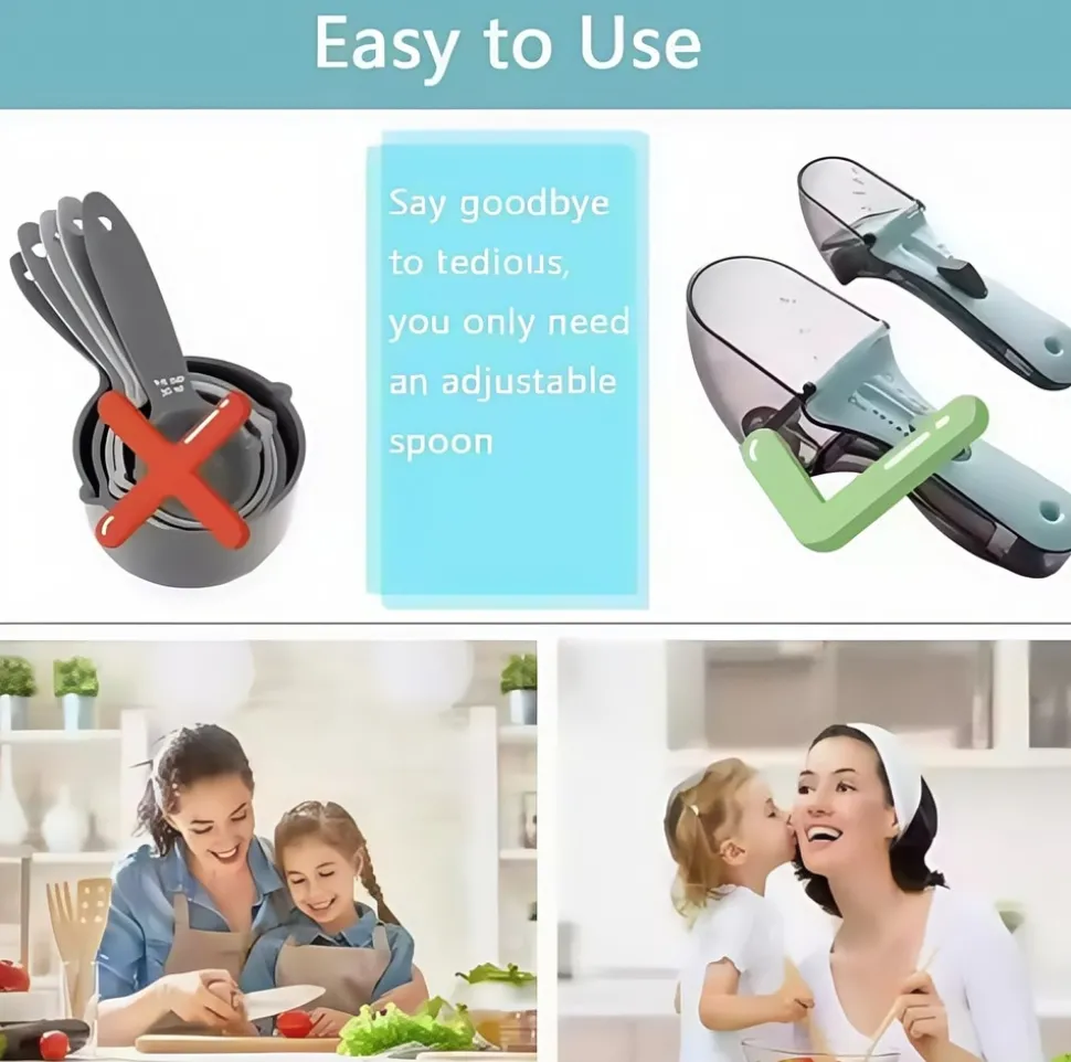 DOWNYPAWS - Ensemble de 2 cuillères à mesurer réglables en plastique - nouvelle tendance gadgets de cuisine à succès de la boutique en ligne