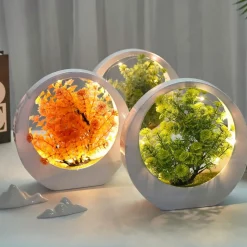 DOWNYPAWS - Plantes vertes artificielles fleurs en plastique créatives avec décoration de bureau lumineuse