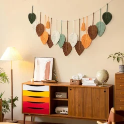 DOWNYPAWS - Tapis mural en forme de feuille en coton tissé à la main (80x38 cm)