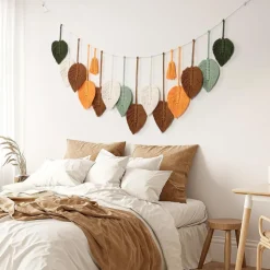 DOWNYPAWS - Tapis mural en forme de feuille en coton tissé à la main (80x38 cm)