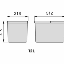 EMUCA - Bacs de tri pour tiroir de cuisine recycle 2 bacs de 12 litres