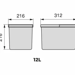 EMUCA - Bacs de tri pour tiroir de cuisine recycle 1 bac de 12 litres