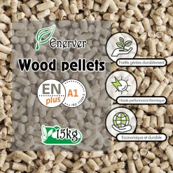 ENERVER - Wood pellets - granulés de bois 53 sacs 15 kg - haute qualité et haute performance technique - combustion propre et ecologique -