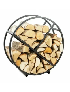 FARM COOK - Rack à bûches rond tsitsi en acier noir avec rangement 80 cm