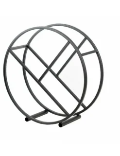 FARM COOK - Rack à bûches rond tsitsi en acier noir avec rangement 80 cm