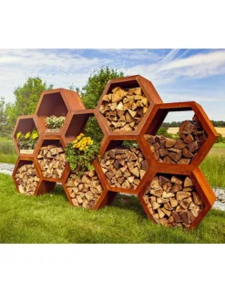 FARM COOK - Range bûches hexagonal modulable harena en acier rouillé