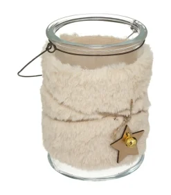 FEERIC LIGHTS & CHRISTMAS - Bougeoir photophore lanterne en verre avec fourrure et étoile