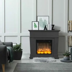 FUEGO - Cheminee electrique murale 1500 w antracite mdf effet flamme 3d