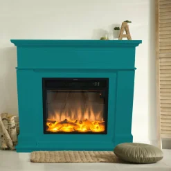 FUEGO - Cheminee electrique murale turquoise en mdf pour interieur contemporain