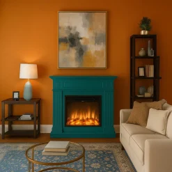 FUEGO - Cheminee electrique murale turquoise en mdf pour interieur contemporain