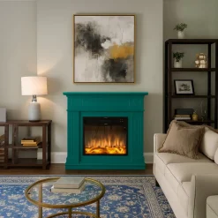 FUEGO - Cheminee electrique murale turquoise en mdf pour interieur contemporain