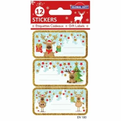GLOBAL GIFT - 12 étiquettes adhésives de noël - rennes