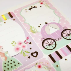 GLOBAL GIFT - 16 étiquettes adhésives scolaires - rectangle - princesses - paillettes