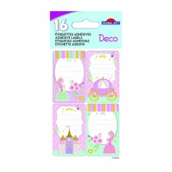 GLOBAL GIFT - 16 étiquettes adhésives scolaires - rectangle - princesses - paillettes