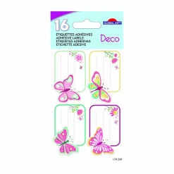 GLOBAL GIFT - 16 étiquettes adhésives scolaires - rectangle - illustrations de papillons